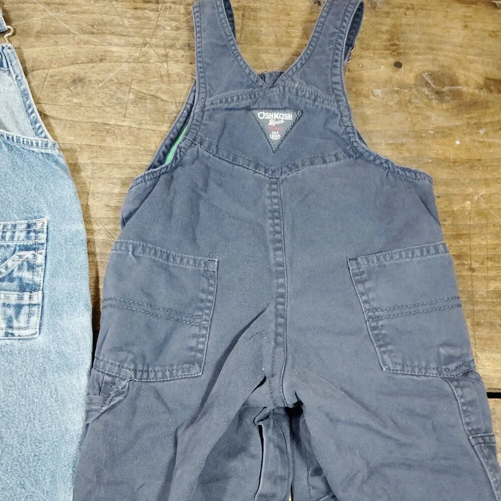 Osh Kosh BGosh Bib Flannel Lined Overalls 24M Blue Faded Glory Lot Carpenter